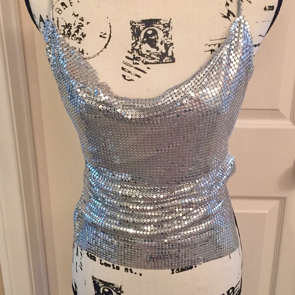 Antique Silver Chainmail scoop neck backless Sz 8